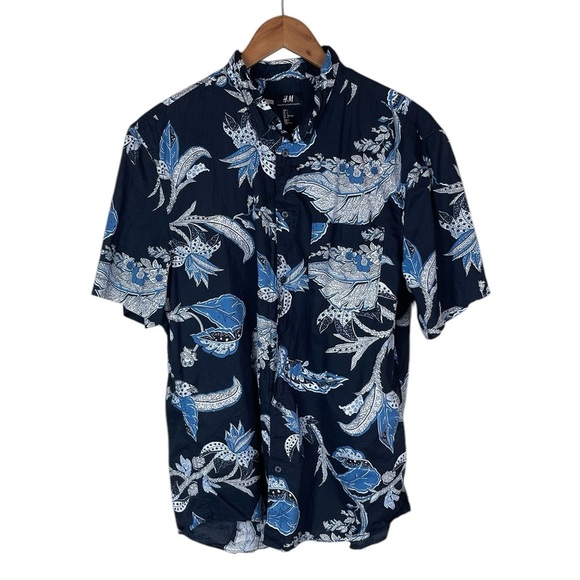 BF1528 Men’s H&M Regular Fit Paisley Print Casual Beach Button Down Shirt L - Picture 1 of 4